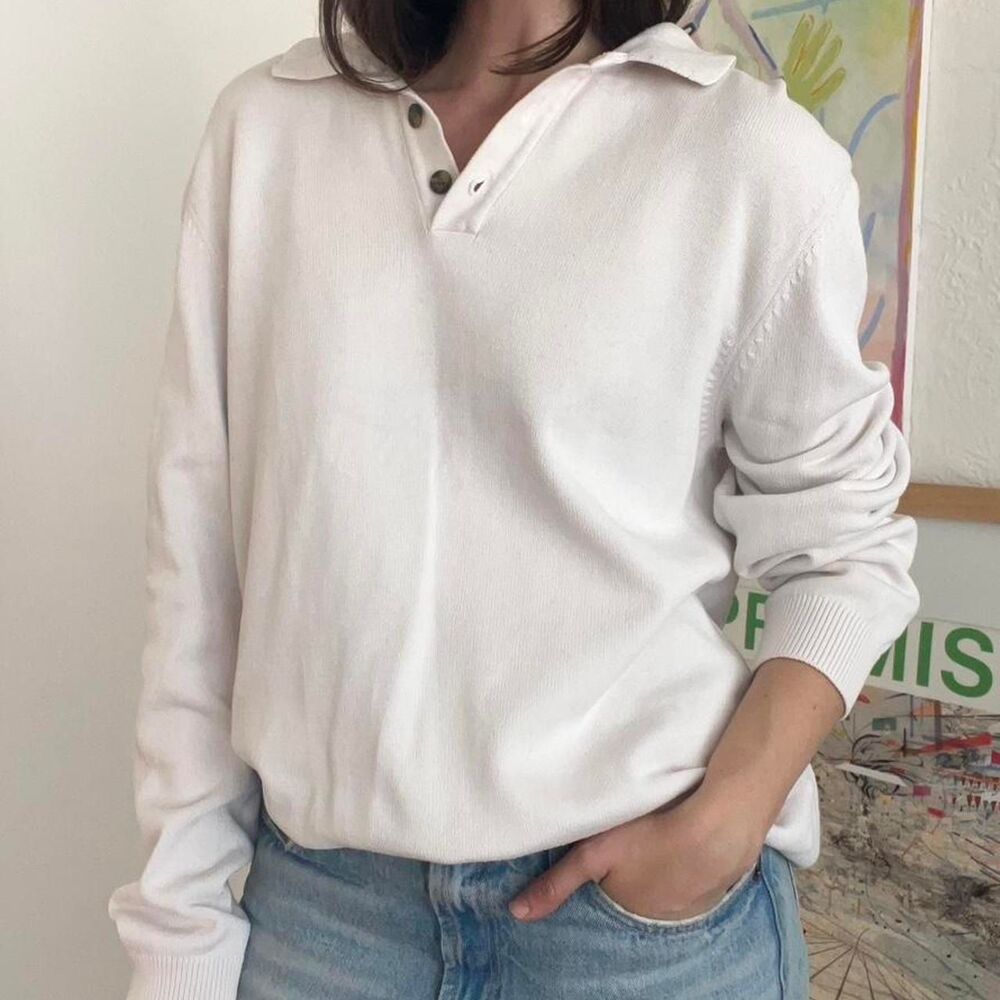 Eddie Bauer White Collared Jumper